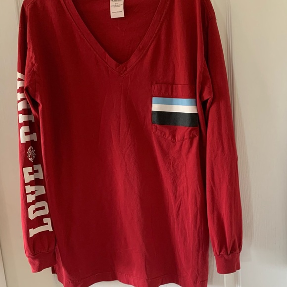 Victoria’s Secret PINK long sleeve V neck oversized stripe pocket - Picture 6 of 6